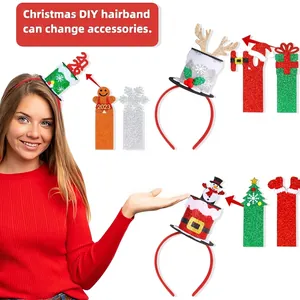 DIY Christmas headband with interchangeable 3D sequin Santa hats and reindeer antlers