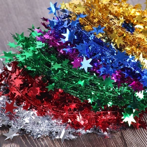Metallic Star Tinsel Garland Christmas Tree Hanging Decoration Pentagram Wire Ornament For Festive Party Wedding DIY Decor