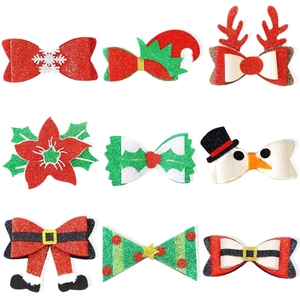 9-piece glitter Christmas hair clip set with reindeer antlers and festive bow designs