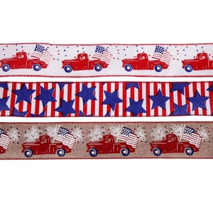 USA Independence Day ribbons with truck and flag prints for festive party decorations