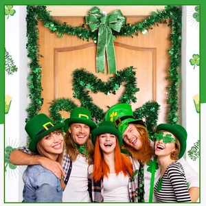 St. Patrick's Day Shamrock Tinsel Garland Metallic Clover Hanging Decor For Irish Party Home Indoor Decoration Festive Supplies