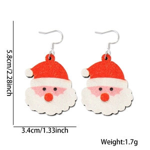 Glittery Santa Claus head drop earrings with measurements 5.8cm by 3.4cm on white background