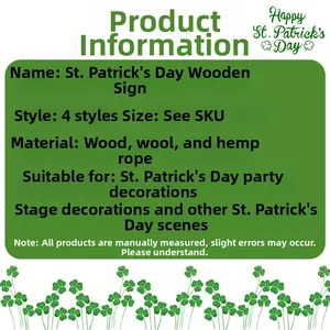 Détail de panneau en bois pour la Saint-Patrick en bois, guirlande et chanvre