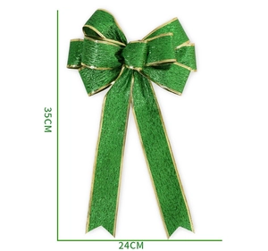 Detail showing 35cm x 24cm green St. Patrick's Day bow with golden edges