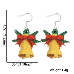 Christmas bell earrings size details showing 4.7cm height and 3cm width measurements