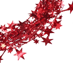 Red metallic star tinsel garland for Christmas tree and festive party ceiling decorations