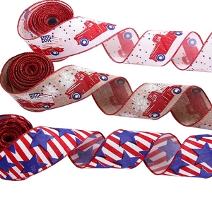 Patriotic USA Flag Red Truck Star Printed Ribbon For Independence Day Party Decorative Polyester Fabric Ribbon For DIY Craft