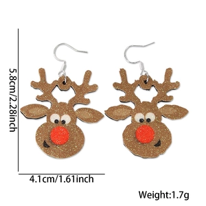 Detailed dimensions of Christmas reindeer glitter earrings with length and width markers