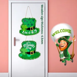 Panneaux de porte en bois Saint Patrick en forme de chapeau vert avec trèfles Lucky 4,5mm