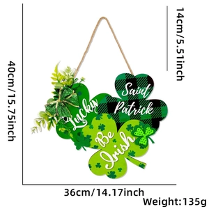Détails de la plaque de porte Saint-Patrick en bois avec trèfles et dimensions