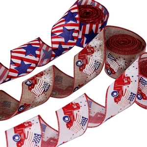 Independence Day ribbons with red truck and blue stars pattern on white background