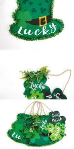 Détails des plaques en bois trèfle et chapeau pour Saint-Patrick avec paillettes vertes