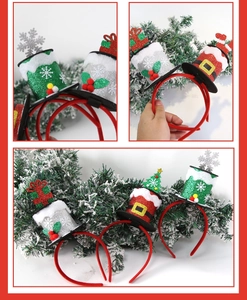 Detail of Christmas headband with sequined mini top hats and holiday festive elements