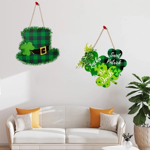 Décorations murales Saint Patrick en bois avec trèfles verts et motifs de chapeau
