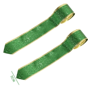 Green St. Patrick's Day ribbon with gold edges and glitter texture, 5cm width rolls