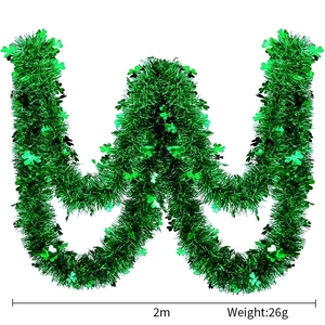 2m Green Shamrock Tinsel Garland for St. Patrick's Day Party Decoration and Ornaments