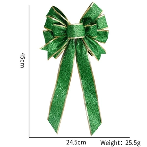 Green sequined St. Patrick's Day bow decoration with gold trim and size 45x24.5cm