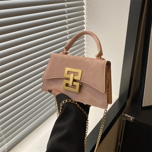 Women Retro PU Leather Shoulder Bag Fashion Small Square Crossbody Bag With Chain Strap And Geometric Metal Lock Daily Handbag