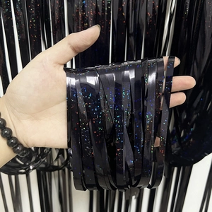 Black Holographic Laser Foil Fringe Curtain Tinsel Backdrop For Birthday Halloween Party Shiny PET Streamer Door Decor
