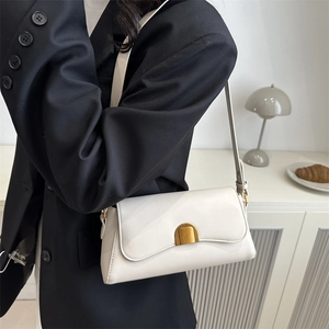 Minimalist creamy white faux leather square crossbody bag with vintage gold hardware