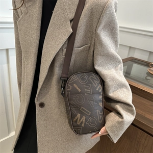 Brown monogram small square crossbody bag with adjustable strap and zip closure