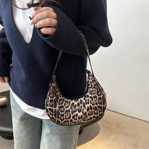 Sac sous le bras chic en forme de croissant avec imprimé léopard tendance pour femmes