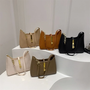 Sac Sous l'Aisselle Croissant en Cuir PU pour Femmes Texture Litchi Minimaliste Avec Boucle en Métal et Chaîne pour Bureau