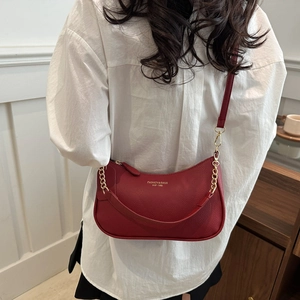 Women Trendy Litchi Texture PU Leather Underarm Bag Fashion Contrast Color Shoulder Handbag With Chain Minimalist Purse