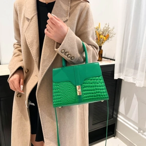 Green crocodile pattern small crossbody handbag with gold hardware for women