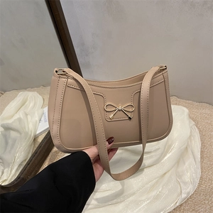 Sac sous le Bras pour Femmes en Cuir PU Mode Rétro Couleur Unie Sac à Bandoulière Avec Décoration de Nœud en Métal Sac Hobo