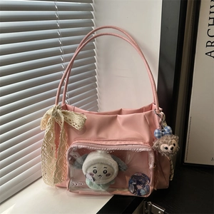 Kawaii Japanese Style Ita Bag Large Capacity Transparent Window Shoulder Bag Synthetic Leather Student DIY Display Bag