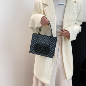 Retro geometric square handbag with large metal G buckle and double top handles for women