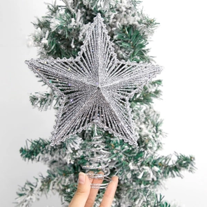 Sparkling silver glitter star tree topper with spiral base for Christmas tree decoration