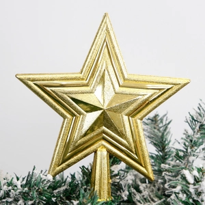 Golden Christmas tree topper star with textured 3D surface and cylindrical mounting base