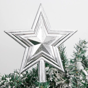 Elegant silver 3D five-pointed star tree topper for Christmas tree holiday decorations