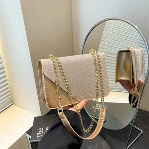 Women Shiny Glitter Crossbody Bag PU Leather Shoulder Bag With Gold Chain Strap Flap Evening Party Fashion Square Handbag
