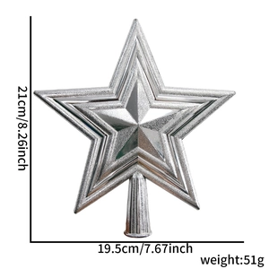 Silver 3D star tree topper with glitter texture, 21x19.5cm dimensions and 51g weight