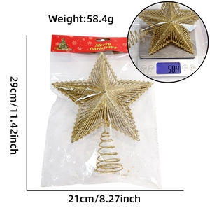 Glittering gold Christmas tree topper star with 29cm dimensions and lightweight iron design