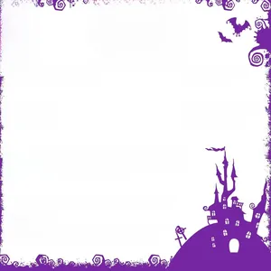 Technical specifications for Halloween PET fringe curtain with purple icons and illustrations