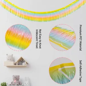 Rainbow laser tinsel curtain backdrop with macaron gradient for party wall decoration