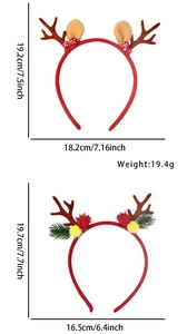 Detailed dimensions and weight of Christmas reindeer antler headbands with plush ears