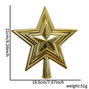 Detailed dimensions of gold star christmas tree topper with 21cm height and 19.5cm width