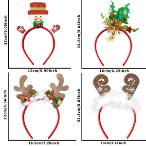 Detailed size chart for Christmas headbands with snowman and reindeer antler designs