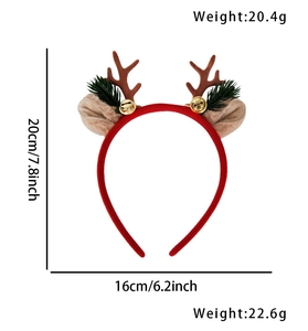 Detailed size chart of Christmas reindeer headband with bells and antlers specifications