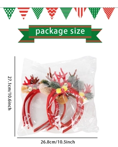 Christmas reindeer headband set with bells showing package size 27.1cm x 26.8cm