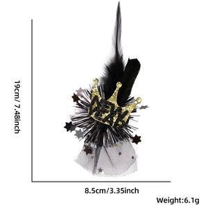 Detail view of New Year crown hair clip showing dimensions 19cm height and 8.5cm width
