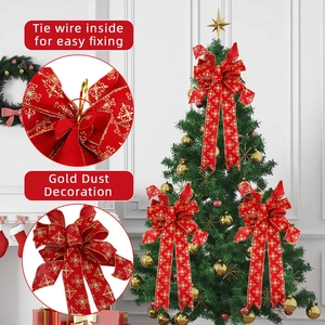 Detail showing the internal tie wire and gold dust snowflake pattern on Christmas bow