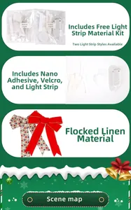 Dettaglio del kit per fiocchi natalizi fai-da-te con lino, strisce LED e vari accessori