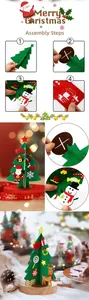 DIY handmade felt Christmas tree set showing four-step assembly guide and festive ornaments