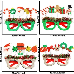 Detailed size chart for Christmas party glasses with cartoon Santa and reindeer designs